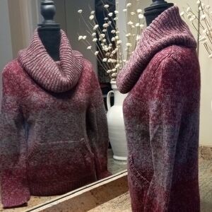 Moda International Burgundy and Gray Cowl Neck Sweater